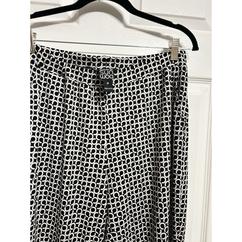 Clara Sun Woo Women's Pants Medium‎ Black White Geometric Print Stretch Pockets - Picture 4 of 9